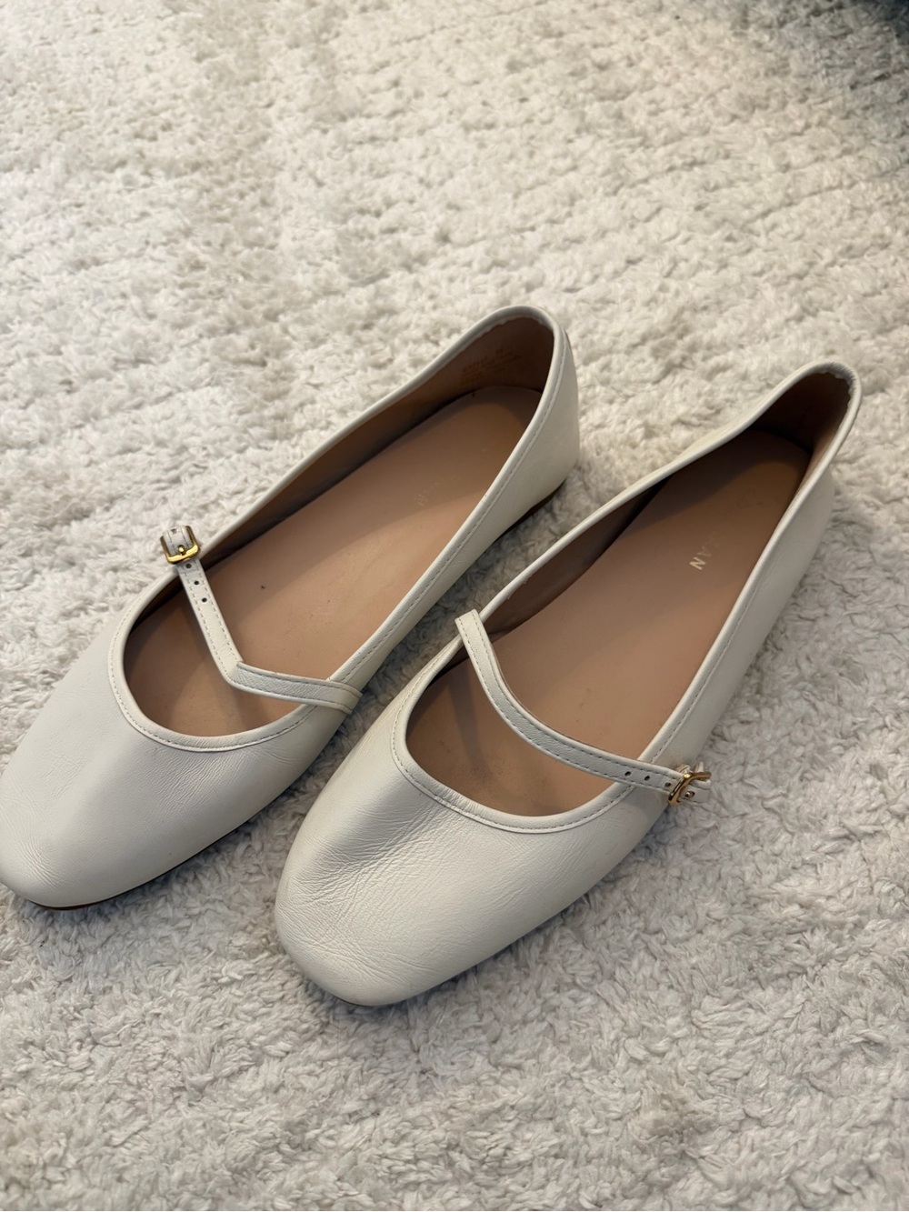 Cole Haan White Mary Jane Flats with Gold Buckle